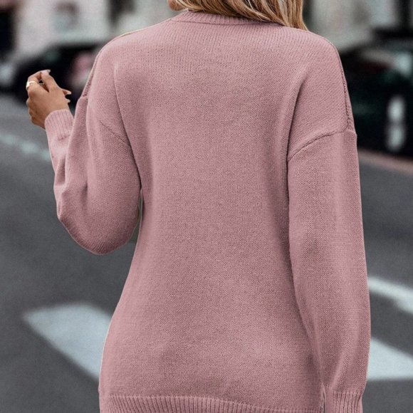 Pink Preppy Womens Wrap Cross Drop Shoulder Cable Knit Sweater - Picture 2 of 5